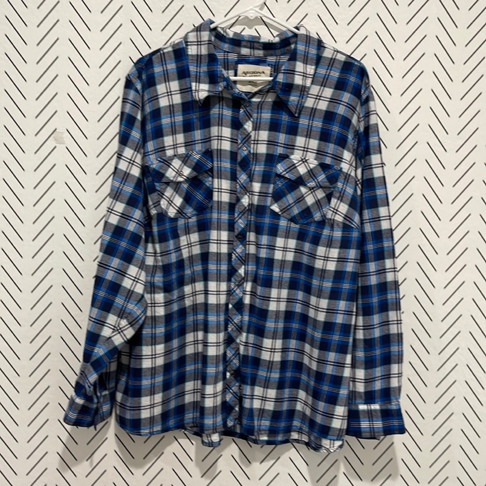 Arizona Jeans  Flannel Shirt, plaid, blue, 3XL Jr Plus.